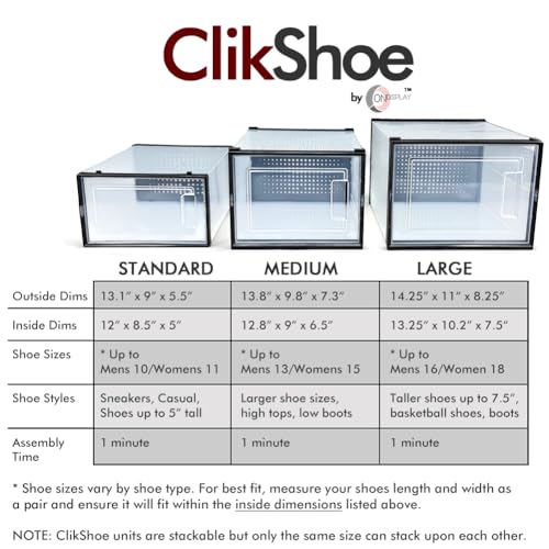 OnDisplay Clik Stackable Interlocking Shoe Box System (Large Clear/Black, Set of 2) - color: Large Clear/Black, size: Set of 2