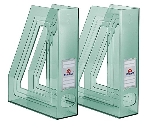 Acrimet Magazine File Holder Bin Storage, Vertical Rack for Documents, Folders and Mail, Durable Plastic Desk Organizer for Office & Home (Clear Green Color) (2 Pack) - color: Clear Green