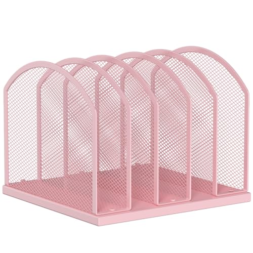 Gawerk 5-Section Vertical Desktop Organizer, 5-Section Mesh File Folder Stand Sorter for Office Home Classroom Organization (1, Pink) - color: Pink