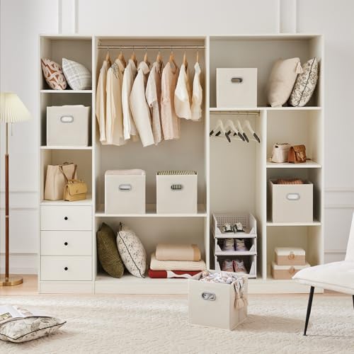 MAX Houser 6 Pack Foldable Fabric Storage Bins with Handles - Ideal for Closet Organization, Bedroom and Nursery（ Beige, 12"x12"x12"） - color: 1 beige