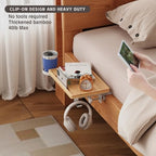 Magheo Bedside Shelf Wood, Foldable Clip-On Bed Shelf for Top Bunk Space Saving Bed Side Table Tray for College Dorm Essentials,Loft Nightstand Organizer Tray with Removable Cup Holder, Hooks, Groove - size: Foldable+cup holder/hooks/groove