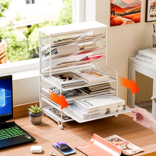 Simple Trending 7 Tier Desk File Organizer, 2 Pack Letter Tray Paper Organizer, Mesh Desk Accessories File Folder for Office, Home or School, White - color: White 2pack
