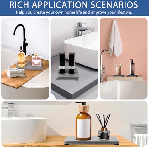 4PCS Water Absorbing Stone Tray, Stone Drying Tray for Bathroom Sink and Kitchen Counter, Fast Drying Diatomite Sink Coasters, Diatomaceous Coaster, Soap Dish Holders - color: Gray