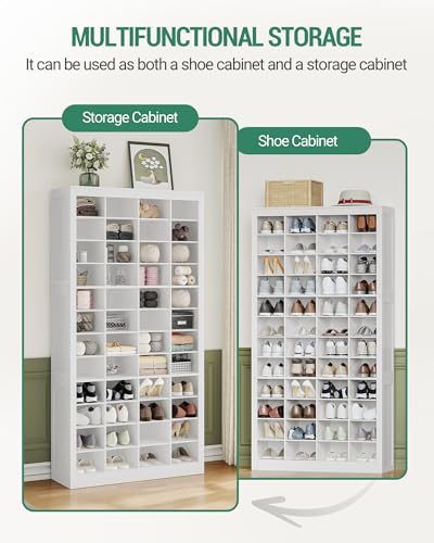 Hzuaneri Shoe Storage Cabinet, 48 Pairs Free Standing Closet Organizer, 9 inch Widened Cell Wood Shoe Organizer, 12 Tiers Vertical Space Saving Shoe Rack for Entryway, Cloakroom, White SR39603X - color: White, size: 48 Pairs