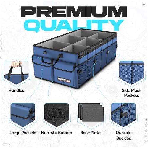 FORTEM Trunk Organizer For SUV Car Trunk Organizer, Foldable Storage, Car Accessories for Women Men, Collapsible Bag, Perfect Christmas Gifts, 600D Oxford, Non Slip Bottom, Straps, Soft Cover (85L) - color: Blue, size: XL (85L)