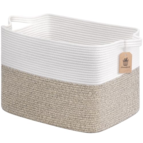 Goodpick Woven Baskets for Organizing, 18" x 14" x 12" Blanket Storage for Living Room Home Decor, Rectangle Toy Storage Basket for Kids, Large Gift Baskets Empty, White & Brown - color: Light Brown, size: 18"L x 14"W x 12"H