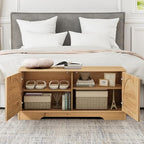 BERRYMERRY 39.4" Fluted Shoe Storage Bench for Entryway,2 Tier Shoe Cabinet Bench with Adjustable Shelf,Bench for Bedroom End of Bed (Natural, 13.8”D x 39.4”W x 18.5”H) - color: Natural