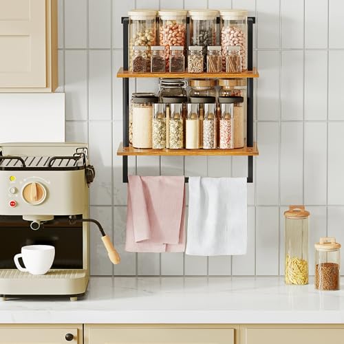 Wall Mounted Towel Rack for Bathroom, Bath Storage Holder 3-Tier Steel Wood Towel Shelf with Bar, Rustic Brown - color: Rustic Brown