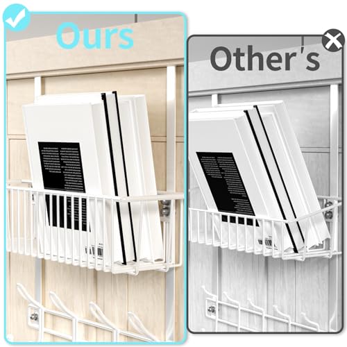 Kaiferty Over The Door Hooks Organizer,Door Hanger Door Storage with Basket,Over The Door Towel Rack Coat Hooks with 12 Hooks,for Bathroom,Bedroom,Kitchen,Office,Apartment(White) - color: 1 Wire Basket-White