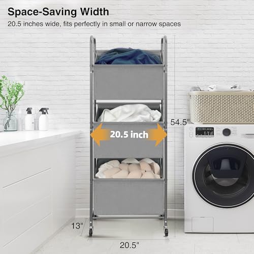 STO STO 3-Tier Vertical Rolling Laundry Hamper with Removable Bags, 120L Stackable Laundry Sorter Basket, Clothes Hamper with Wheels for Small Spaces, Closet, Bedroom, Bathroom, Laundry Room, Gray - color: Gray Fabric