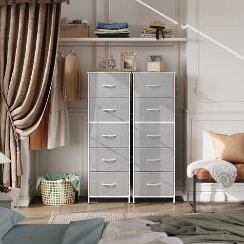 WLIVE Fabric Dresser, 5-Drawer Tall Dressers for Bedroom, Storage Dresser Organizer with Fabric Bins, Wood Top, Sturdy Steel Frame, Chest of Drawers for Closet, Hallway, Light Grey - color: Light Grey