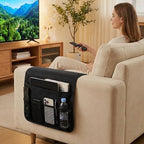 Bedside Caddy Organizer & Remote Control Holder for Couch, Non-Slip Armchair Caddy Storage with Multiple Pockets, TV Remote Holder for Bed, Sofa Armrest Organizer for Glasses Phone Magazine(2pcsBlack)