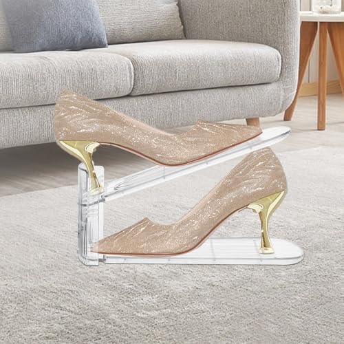 FENRUNXU Transparent Shoe Slots Organizer for Closet, 20 Pack Shoe Stacker Organizer for Closet Shoe Display Space Saver,Adjustable Shoe Rack Organizer Holder for High Heels,Sneakers(Transparent) - color: Transparent, size: 20 Pack