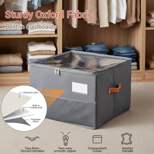 Shoe Organizer for Closet, Foldable Shoe Storage Organizer Containers with Clear Cover, Space Saving Shoes Holder with Handles, Gray (1, Large) - color: Grey-1pcs Large
