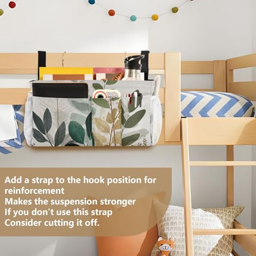Bedside Caddy Hanging Bunk Bed Caddy Bed Organizer Hanging Pocket with 2 Hooks Bedside Storage Organizer Pocket Bag Holder Beige Boho Style Leaves - color: Beige Boho Style Leaves
