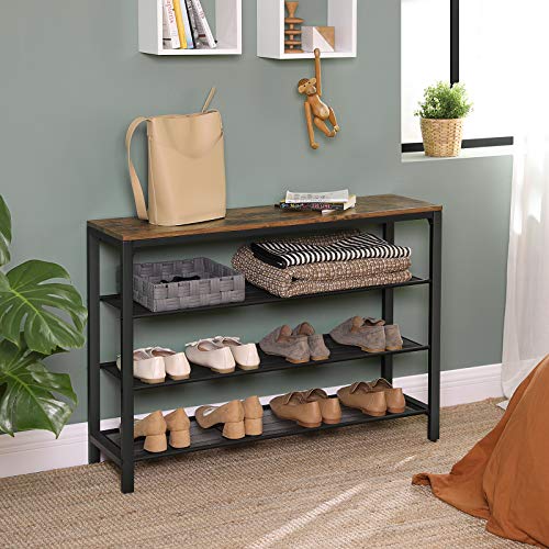 VASAGLE 4 Tier Shoe Rack, Shoe Organizer for Closet, Entryway, 16-20 Pairs of Shoes, Large Shoe Rack Organizer with 3 Metal Mesh Shelves, 11.8 x 39.4 x 28.3 Inches, Rustic Brown and Black ULBS14BX - color: Rustic Brown, size: 4 Tiers (39.4"W)
