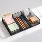 Desk Drawer Organizer Tray, Office Junk Drawer Organizer with 3 Compartments, Metal Mesh Dividers Pen Pencil Storage Box for Office Supplies Desk Accessories Workspace School Cosmetic Organization