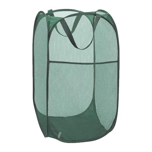 Pop Up Laundry Basket, Collapsible Mesh Laundry Hamper, Vertical Popup Hamper for Laundry, Spacing Saving Storage Basket for Bedroom, Hotel, Cruise, Green - color: Green