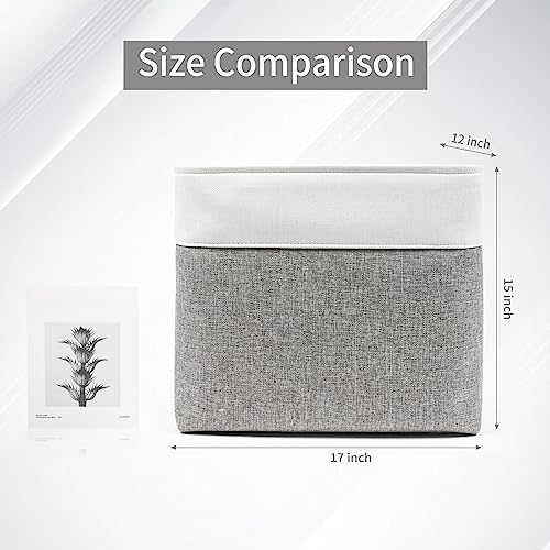 Bagnizer Large Fabric Storage Baskets | 50L Storage Bins, Decorative Linen Closet Baskets with Handles for Organizing, Shelf, Toys, Clothes, Home, Office, Nursery, 17x12x15Inches (Grey&White) - color: Gray / Off-White, size: Extra Large -17"x12"x15"
