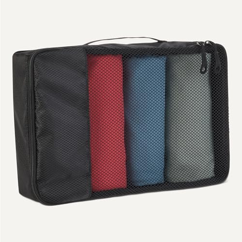 Amazon Essentials 4-Piece Space-Saving Packing Cubes Travel Accessories Set, Luggage Organizer with Double Zipper, Mesh Top, Small/Medium/Large/Slim, Black (Previously Amazon Basics) - color: Black, size: 1 x Large, 1 x Medium, 1 x Small, 1 x Slim