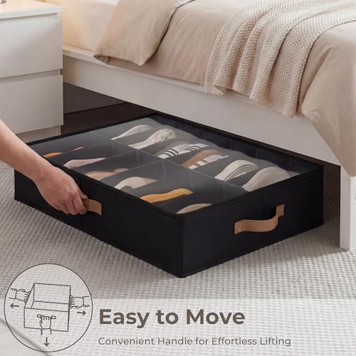 StorageWorks Shoe Organizer for Closet, Fits up to 24 Pairs, 2-Pack Ultra-thick Fabric Under Bed Shoe Storage Containers with Bottom Support and Adjustable Dividers, Black - color: Black, style: Adjustable Divider