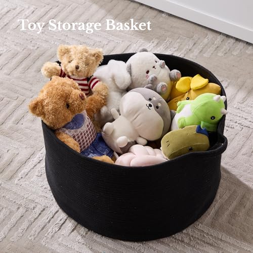 Luxury Little Extra Large Nursery Storage Basket, 22 x 22 x 14 inches - 100% Cotton Rope Baskets with Handles, Blanket Basket for Toys, Blankets & Pillows - Inner Black - color: Pure Black