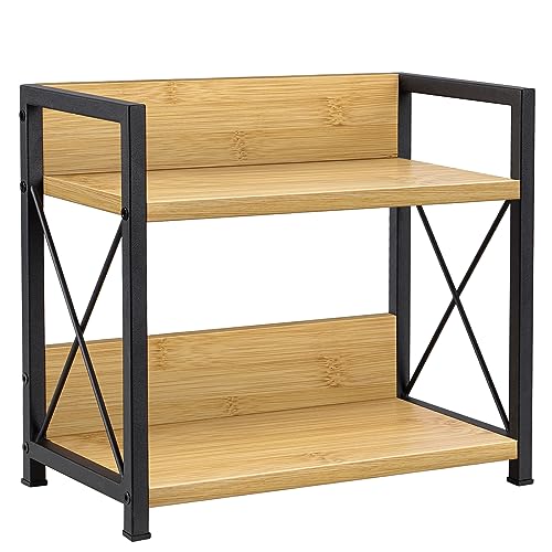 Giikin Countertop Shelf Organizer, 2 Tier Kitchen Spice Rack Organizer for Countertop, Wood Coffee Counter Shelf Organizer for Home (Bamboo, S) - color: Bamboo, size: Small