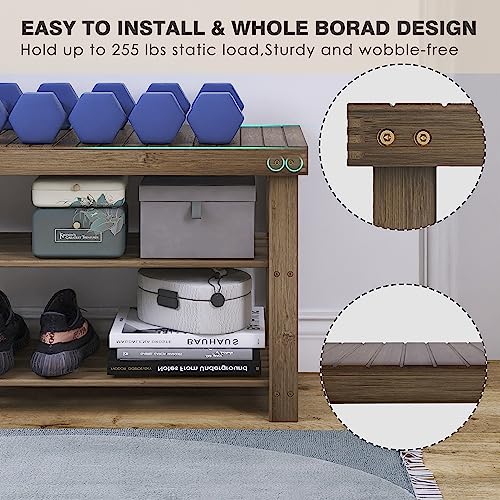 SMIBUY Bamboo Shoe Rack Bench, 3-Tier Shoe Organizer Storage Shelf for Entryway Hallway Bathroom Living Room (Walnut) - color: Walnut