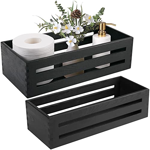 LotFancy Bathroom Decor Box, 2 Pack Wooden Toilet Paper Holder, Black Toilet Tank Basket, Back of Toilet Storage Basket, Farmhouse Toilet Tank Topper - color: Black (Hollowed-out)