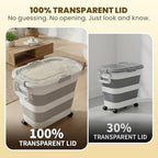 25-35Lbs Rice Container,Collapsible Food Storage Containers with Transparent Airtight Lid,Wheels,Rice Storage Container with Small Bin and Scoop,Rice Dispenser for Flour Sugar Cereal Grain Dog Cat - color: Clear/25-40lbs