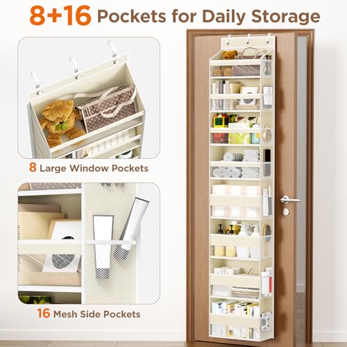 Mefirt Over The Door Organizer, 8 Shelf Door Hanging Organizers with 8 Large Capacity Pockets, Back of Door Organizer Storage Hanging Shelves for Closet Bathroom Bedroom Nursery - color: Beige, size: 8-Tier