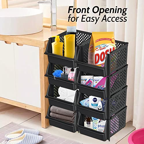 TidyFriend 4 Pack Stackable Storage Bins Open Front for Pantry Organizers and Storage, Pantry Storage for Food, Kitchen and Home Organization, Plastic Storage Bins, Dorm Room Essentials (Black) - color: Black, size: 4 Pack
