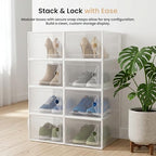 HealSmart 15-Pack Large Shoe Storage Boxes, Stackable Plastic Shoe Organizer with Lids, Large Shoe Rack & Storage Containers for Closet, Under Bed, Entryway, White