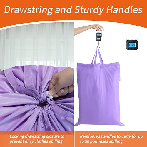 Polecasa Extra Heavy-Duty Laundry Bag 28x36”- Machine Washable Large Storage Bag with Reinforced Handles & Drawstring Closure & ID Tag for College Dorm Travel - Purple - color: Purple, size: 28" x 36" | 1 Pack
