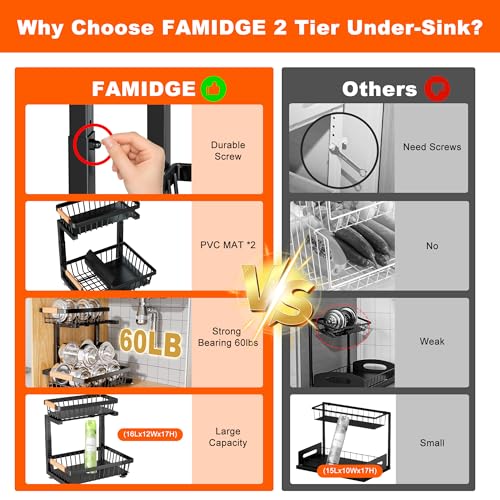 Under Sink Organizer, 2 Pack 2 Tier Under Sink Organizers and Storage, Slide Out Pull Out Cabinet Organizer Shelf, Height Adjustable Metal Drawer for Kitchen Bathroom Closet Organization Rack Black - color: Black