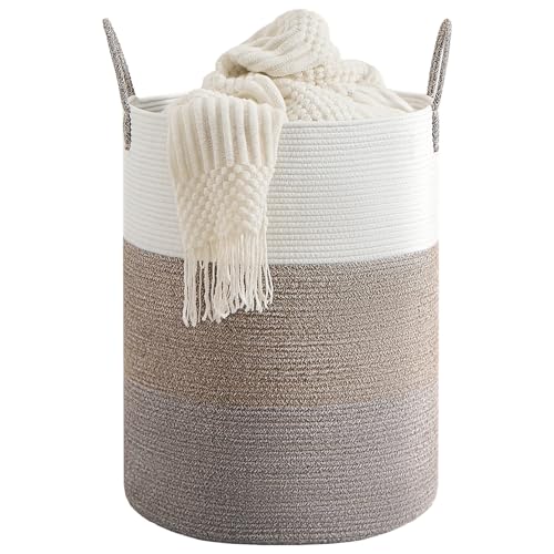 CLHMILY&Z 100L Laundry Basket Round Storage Rope Basket - 18.1x24 Inches - Laundry Hamper in Bedreoom and Mutil Storage Bin for Blankets, Toys, and Nursery Essentials - color: Brown & White, size: 100L