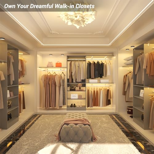 iSunirm 8FT Closet System with Shelves, 96'' Closet Organizer System with 3 Hanging Rods, Wall Mount Bedroom Wardrobe Walk-in Closet, Adjustable Cloth Garment Rack from 5 to 8FT (Cut to Fit), Grey - color: Grey