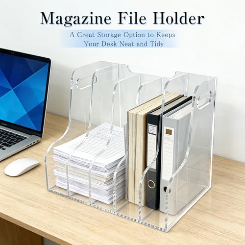 5-Tier Clear Acrylic File Holder, Vertical Document Organizer for Magazines, Binders, Notebooks & Envelopes - Multi-Purpose Desk Storage for Home Office（A4,5 Sections） - size: A4, 5 Sections