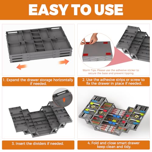 3 Tier Drawer Organizer - Expandable Junk Drawer Organizer Smart Office Supply Organizer, Folding Kitchen Drawer Storage Multi Level Desk Organizer for Makeup, Jewelry, Cosmetics Storage(2 Row 3 Tier) - color: Grey, size: 2 Row 3 Tier
