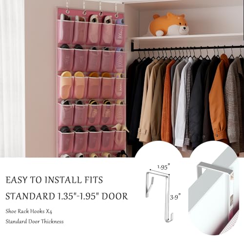 homyfort Over the Door Shoe Organizer, 40 Large Breathable Mesh Pocket,Space Saving Hanging Shoe Rack,Shoe Storage Holder for Entryway Bedroom Closet - color: Oxford-like Pink, size: 1 Pack 40 Pockets