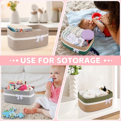 OIAHOMY Large Woven Storage Basket with Handles for Nursery Living Room Shelves, Bow Basket for Gifts Empty with Gift Bags and Ribbons for Baby Showers Pet Toy Bin - Brown & White - color: Brown & White