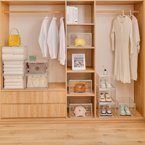 Acrylic Display Cases for Collectibles - Stackable Plastic Storage Shoe Boxes - Magnetic Lid, Figure Organizer - size: Side Door-4pcs