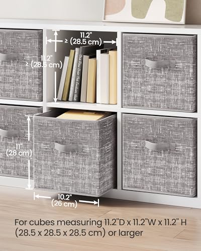 SONGMICS Storage Cubes, 11-Inch Non-Woven Fabric Bins with Double Handles, Set of 6, Closet Organizers for Shelves, Foldable, for Clothes, Taupe UROB026K01 - color: Taupe, size: 10.2''L x 10.2''W x 11''H