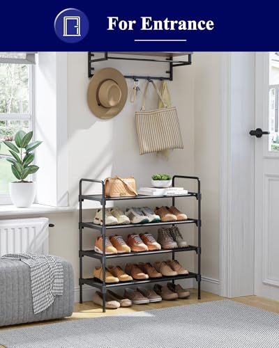 Kitsure Shoe Rack for Closet, Shoe Organizer for Front Door Entrance, Stackable Shoe Shelf, Detachable Closet Organizers and Storage, 26.6" Wide - 4 Tiers, Black - color: Black, size: 26.6" Wide - 4 Tiers