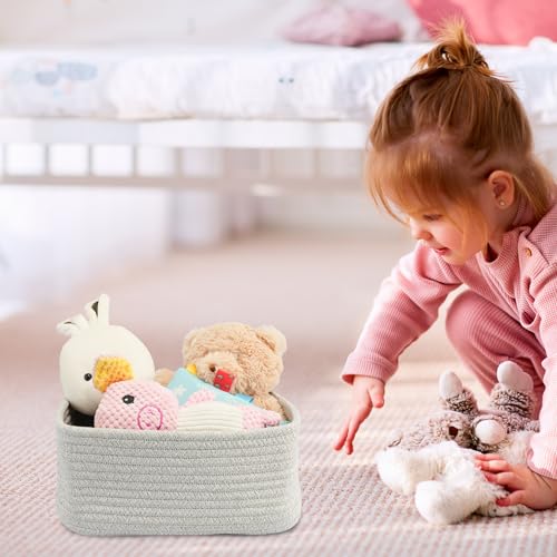 XUANGUO Small Woven Storage Baskets 12“X8”X5“ Decorative Rope Bins for Organizing Shelves, Closets, and Toys, Empty Gift Baskets, Cute Organizer Basket for Home and Office (grey, regular) - color: grey, size: regular