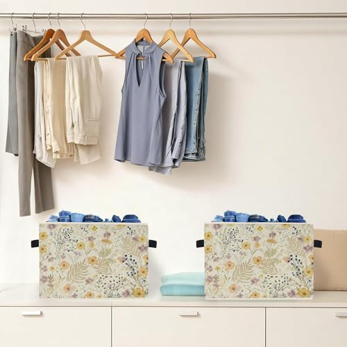 Watercolor Wildflower Storage Box Bins, Vintage Cottagecore Botanical Floral Collapsible Storage Basket Organizer for Bedroom Laundry Room Home Clothes Toys Books, Toybox for Girls - color: Floral D