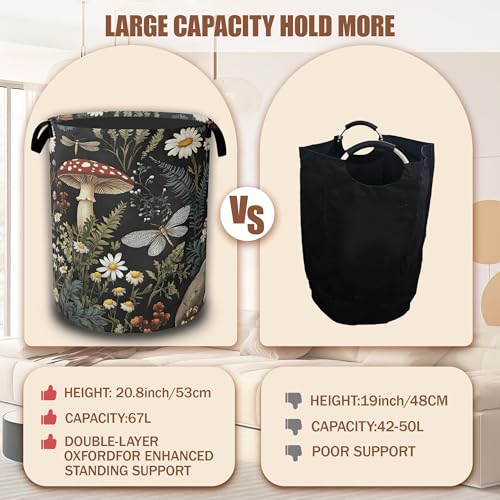 Wild Mushroom Forest Laundry Basket, Laundry Hamper Waterproof Oxford Cloth Tote Collapsible,Clothes Storage Bucket Decorative Toy Organizer For Bathroom Bedroom 16" x 20.8" - color: Wild Mushroom Forest