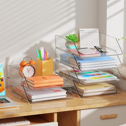 YKLSLH Simple 4 Tier Paper Organizer Letter Tray - Acrylic Stackable Desk File Organizer, Clear Paper Sorter Office Organizer for Letter/A4, Office File Ipad Books Notes Etc - color: 4 Tier-vertical
