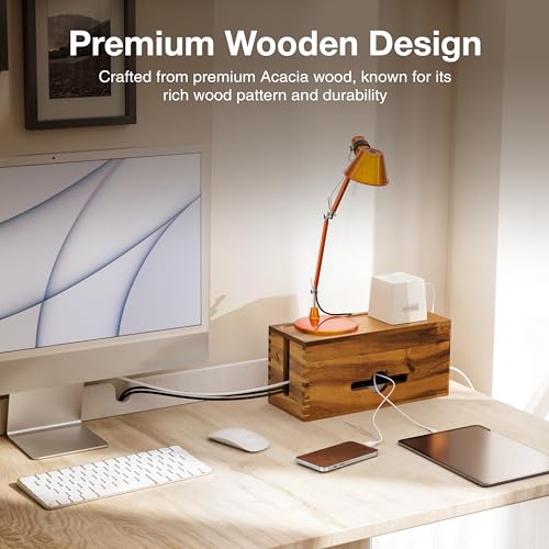 Tidita Acacia Large Cable Management Box - 15" L Cord Box Hider Power Strip Box for Power Strip Organizer - Cable Hider Box, Surge Protector Box to Hide Cords - Wire Box Hider for Desk Organization - color: Acacia