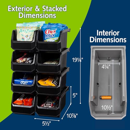 ReadySpace Plastic Containers for Organizing and Storage Bins for Closet, Kitchen, Office, Garage or Pantry Organization, Stackable Bins, Medium (11" x 5" x 5.5"), 8-Pack, Black - color: Black, size: Medium, 8-Pack